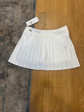 Lacoste White Pleated Skater Tennis Skirt with Green Croc Logo